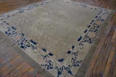 1880s Antique Beige Cream Open Field Chinoiserie Qing Style Chinese Peking Rug