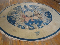 1910 Unique Blue Ivory Floral Antique Chinese Peking Carpet 10'6" Round Wool Rug