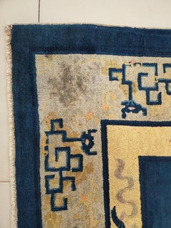 1930s Blue Antique Medallion Floral Deco Chinese Peking Room Size Rug