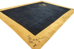 1920s Navy Antique Chinese Art Deco Peking Hand Knotted Rug 11' x 14'4"