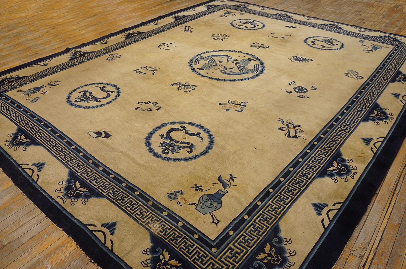 Wool Antique Chinese Peking Rug 11' 5''x14' 3'' For Sale