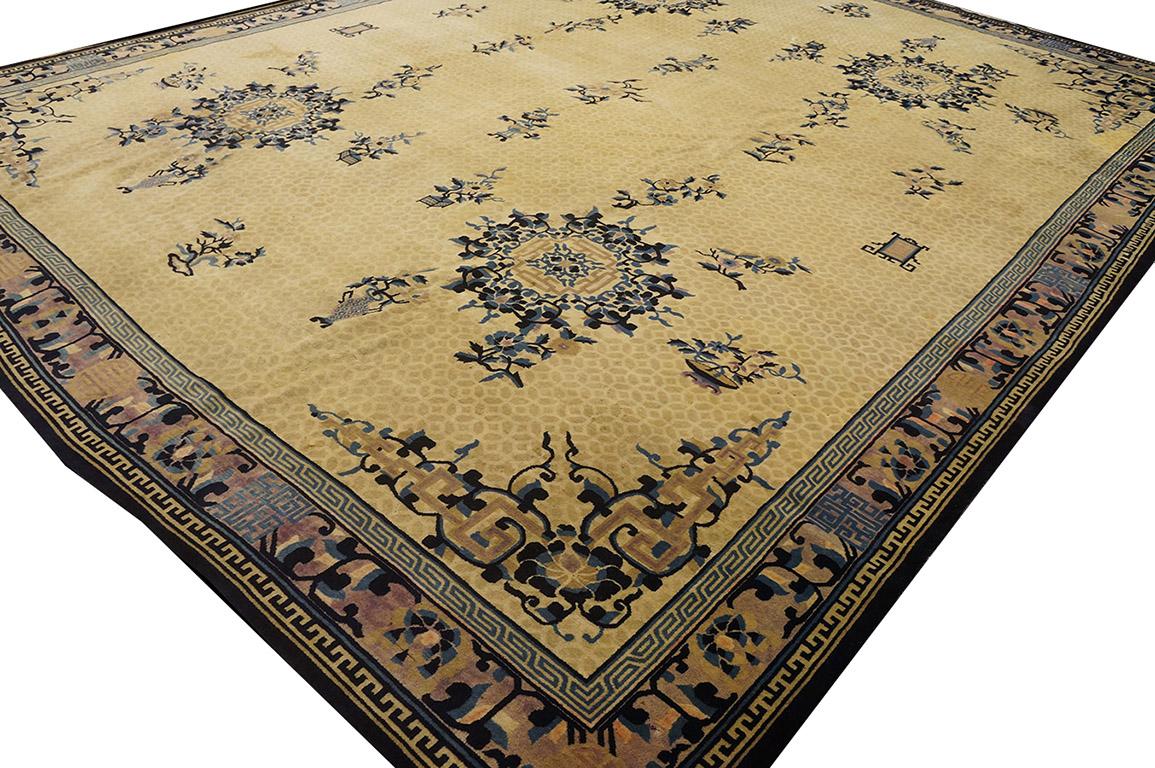 Hand-Knotted Antique Chinese Peking Rug 11' 6'' x 14' 9'' For Sale