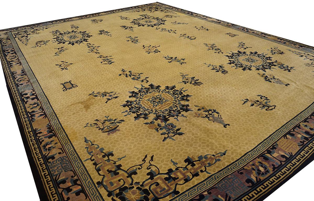 Wool Antique Chinese Peking Rug 11' 6'' x 14' 9'' For Sale