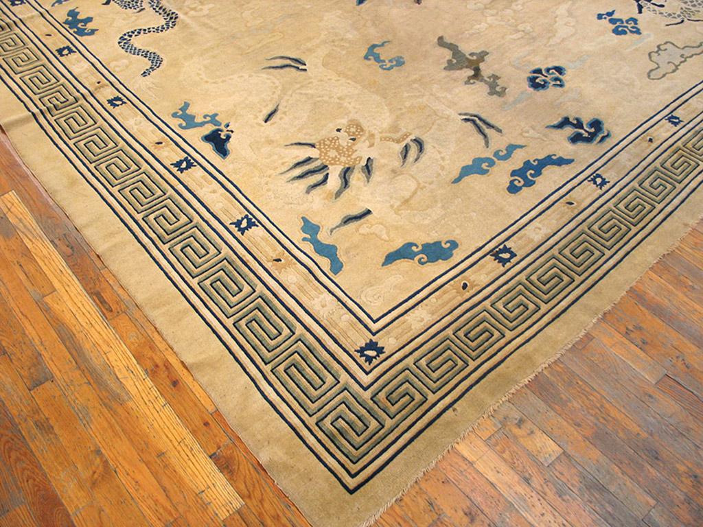 Wool 19th Century Chinese Peking Dragon Carpet ( 11'10