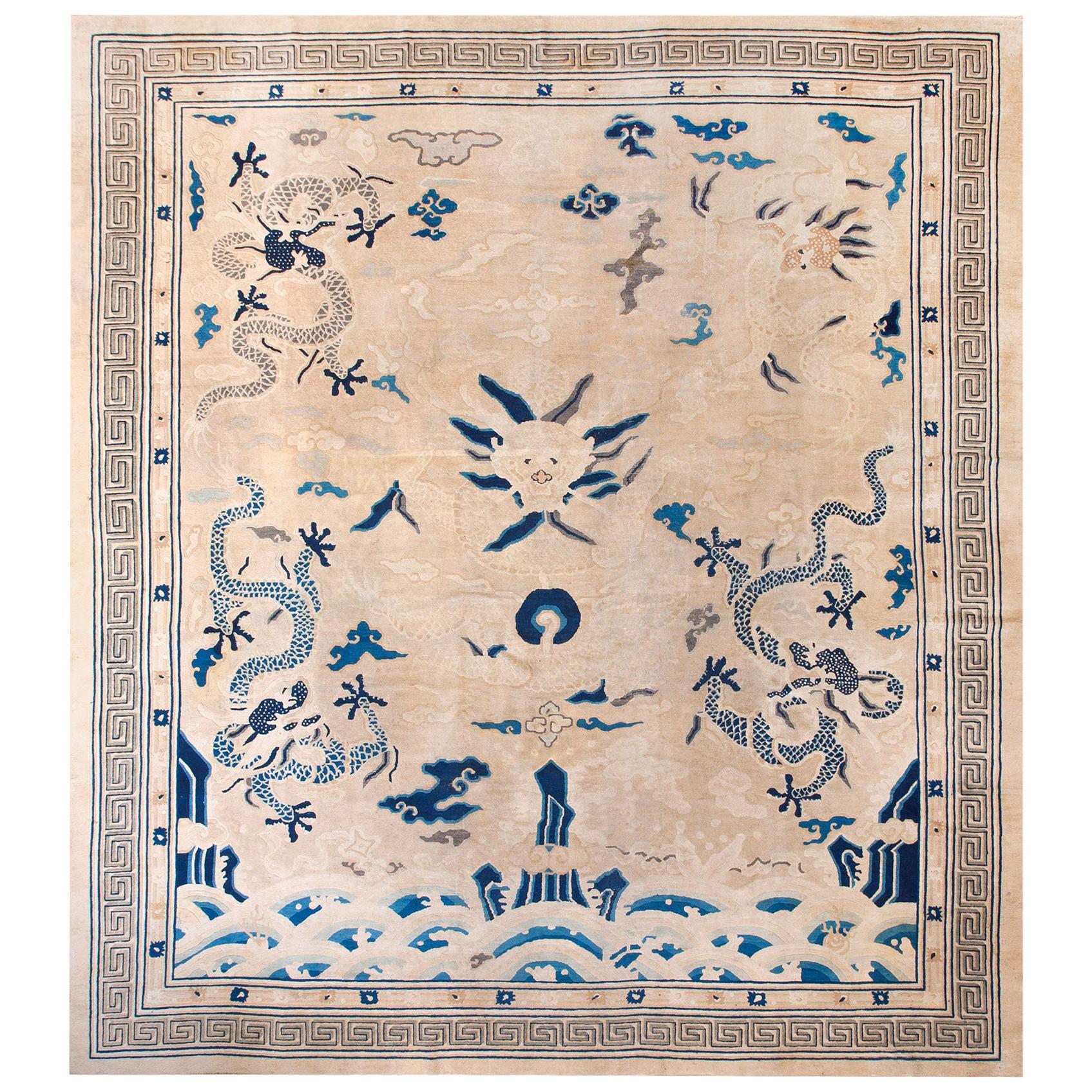 19th Century Chinese Peking Dragon Carpet ( 11'10" x 12'6" - 360 x 380 ) For Sale