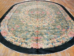 1910 Green Colorful Antique Chinese Peking Rug 11'2" x 16'4" Oval Wool Carpet