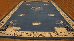 1890s Blue and Ivory Antique Chinese Peking Carpet 11'4" x 17'2" Medallion