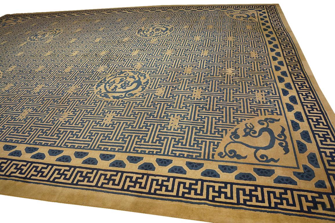 Hand-Knotted 19th Century Chinese Peking Carpet ( 12'10