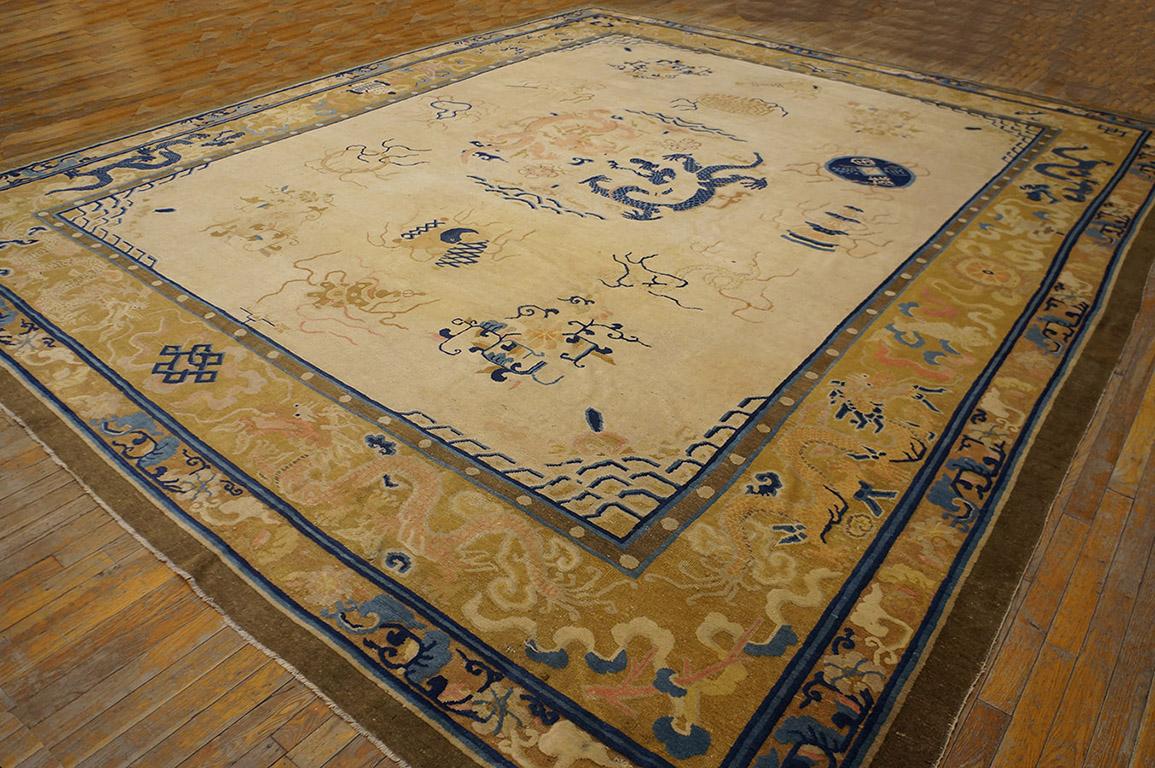 Hand-Knotted 19th Century Chinese Peking Dragon Carpet ( 12'2