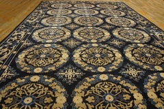 1900s Blue Geometric Antique Chinese Peking Rug 12'6'x20'3'' Knotted Wool Carpet