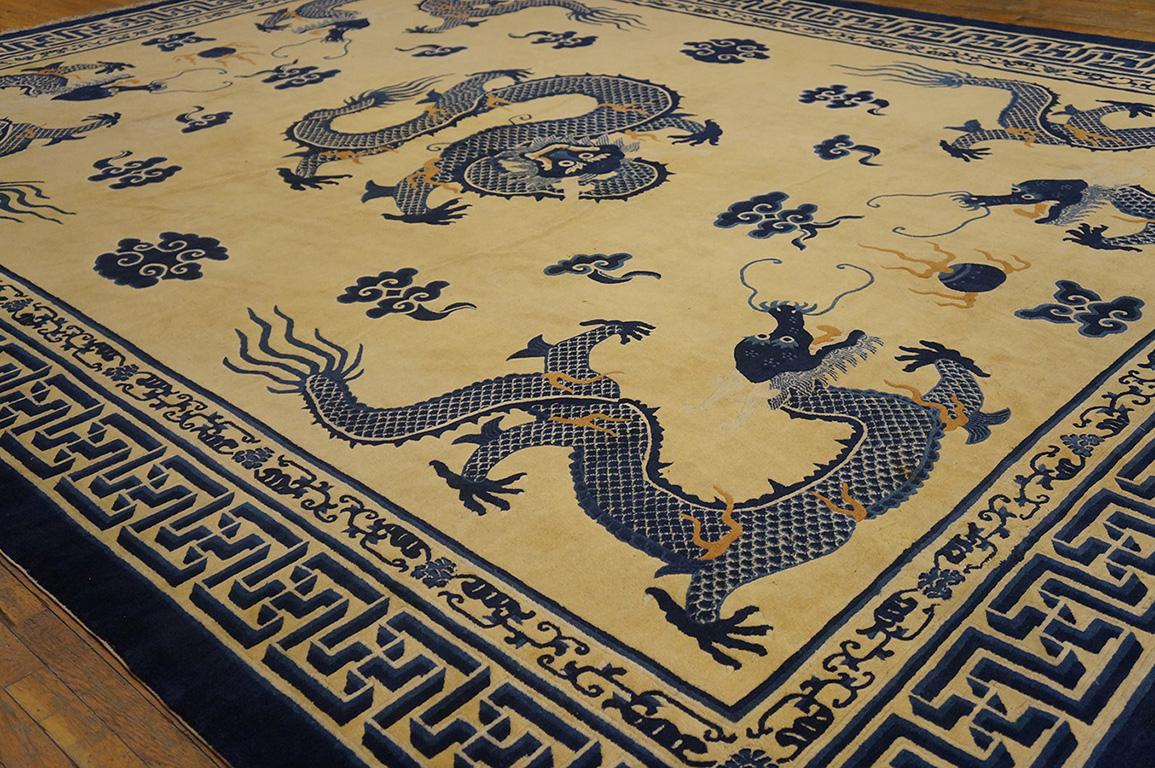 Noué à la main Tapis chinois du 19ème siècle avec dragon de Pékin ( 12' x 15'6