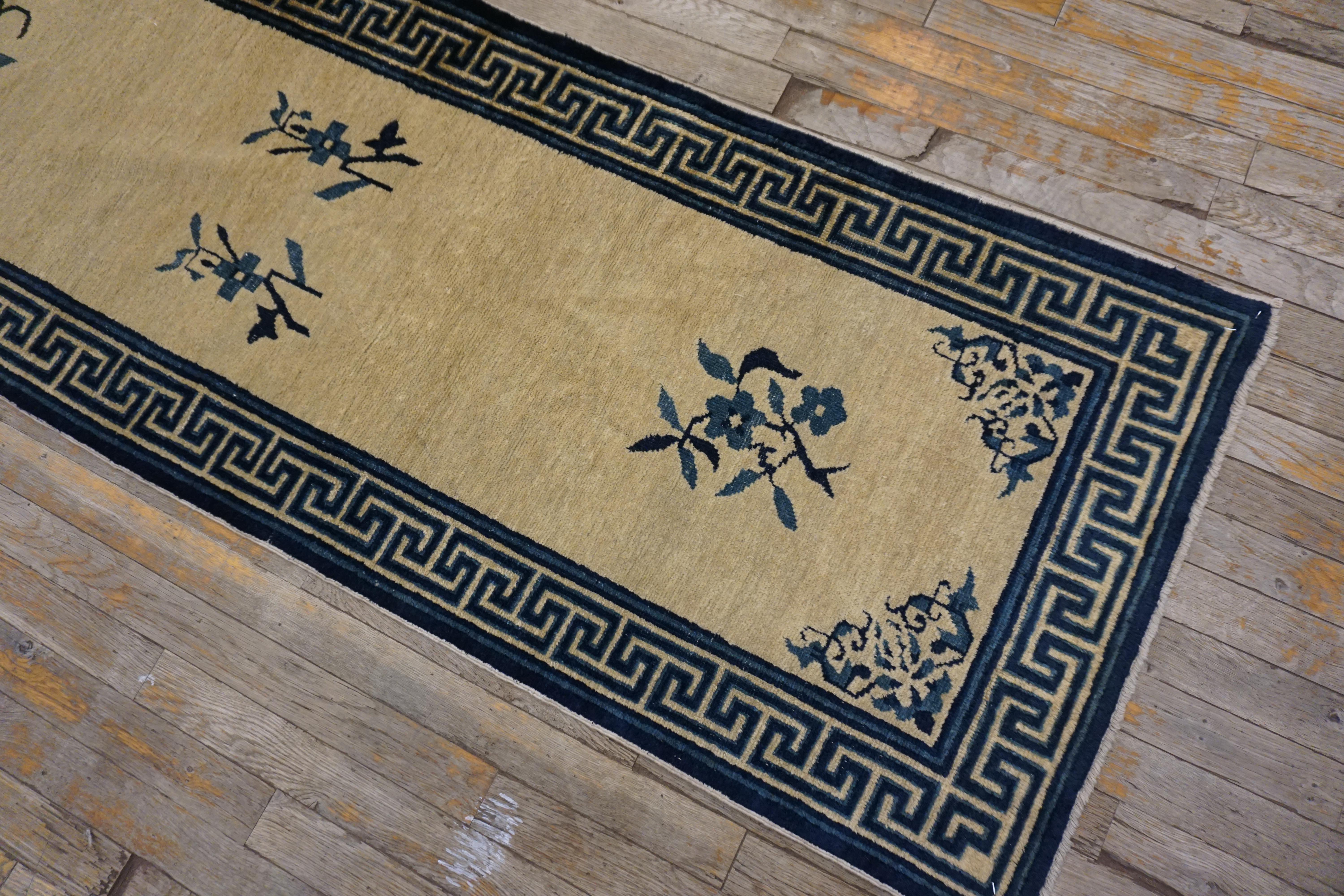 Hand-Knotted Antique Chinese Peking  Rug 2' 3''x 13' 6'' For Sale