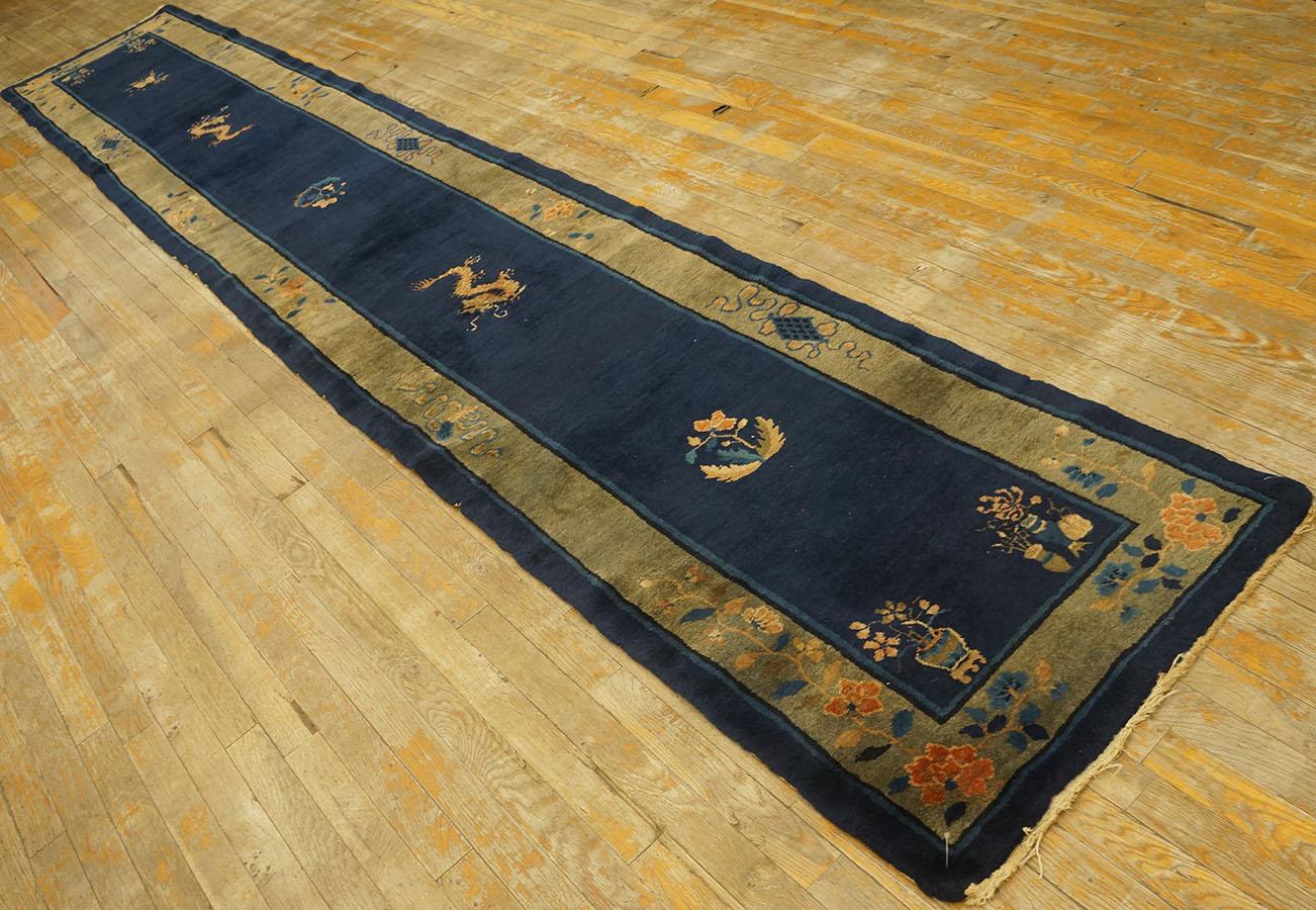 Hand-Knotted Antique Chinese Peking Rug 2' 4'' x14' 4''  For Sale