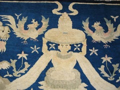 Great Blue and Ivory Color with Dragon Design Antique Chinese Peking Rug