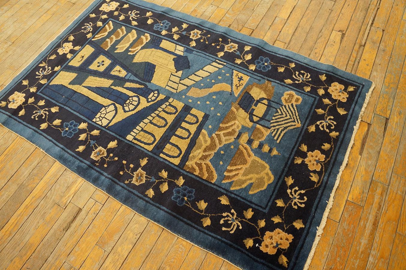 Wool Early 20th Century Chinese Peking Rug ( 3' x 4'9'' - 92 x 145 ) For Sale