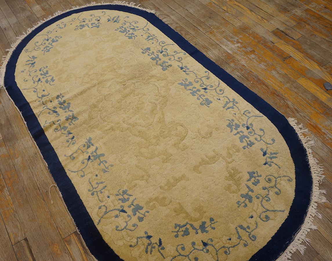 Hand-Knotted Early 20th Century Oval Chinese Peking Rug ( 3' x 5'9'' - 90 x 175 ) For Sale
