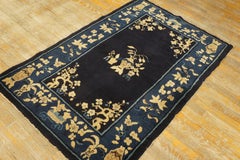 1920s Navy Blue Medallion Vase Antique Chinese Peking Knotted Wool Rug