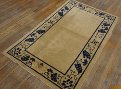 1920s Small Beige Open Field Swastika Antique Chinese Peking Rug