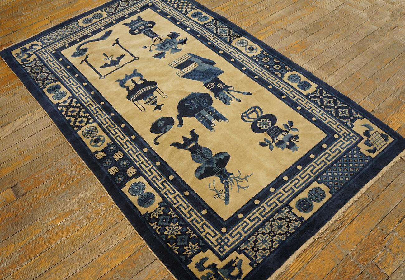 Hand-Knotted Early 20th Century N. Chinese Baotou 100 Antiques Carpet ( 3' x 5' - 91 x 152 ) For Sale