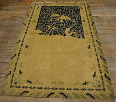 1890s Beige Dragon Qing Antique Chinese Peking Carpet Knotted Wool Rug