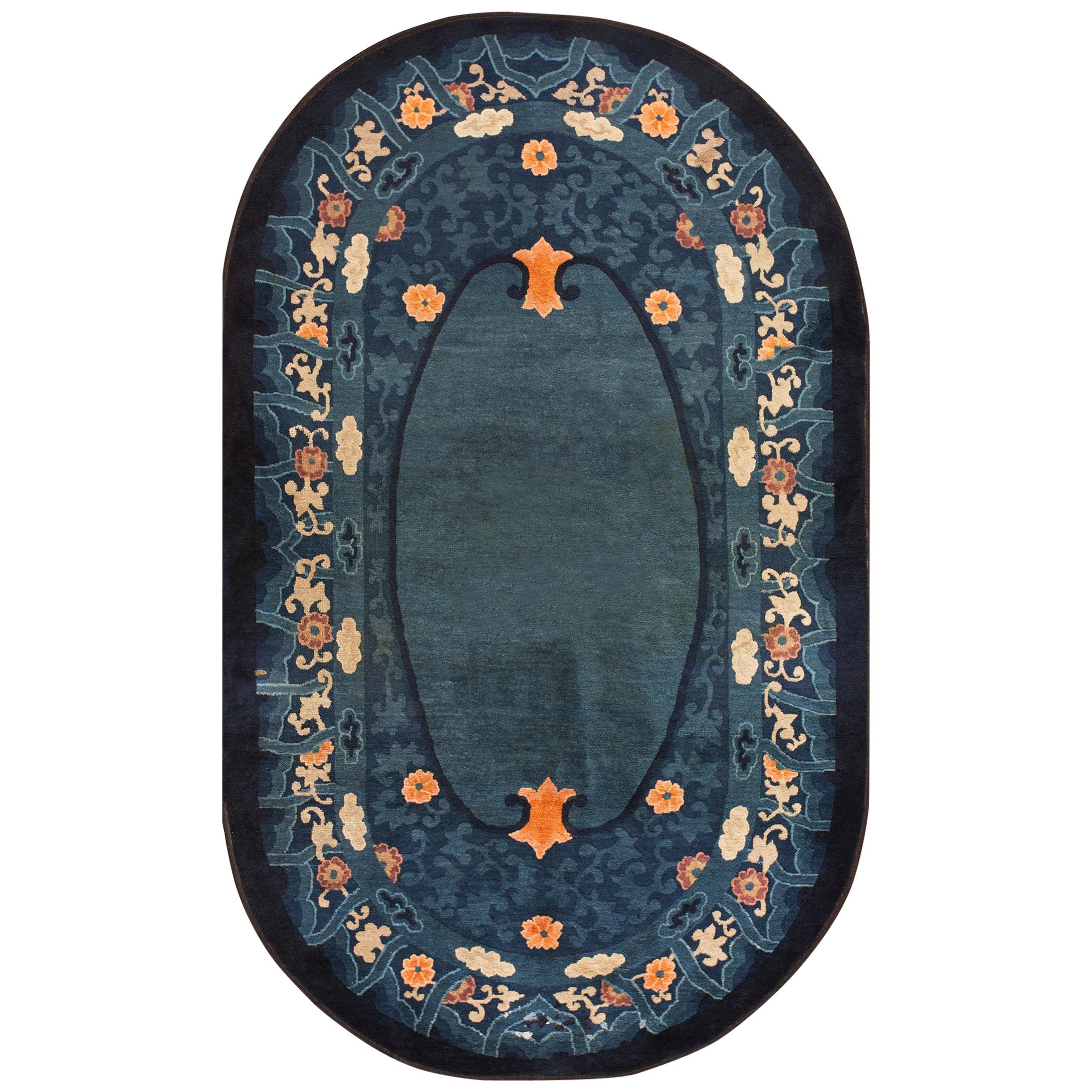 Early 20th Century Oval Chinese Peking Carpet ( 4' x 6'8" - 122 x 203 ) For Sale