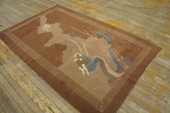 1920s Brown Dragon Antique Chinese Peking Carpet 4'3''x6'9'' Knotted Wool Rug