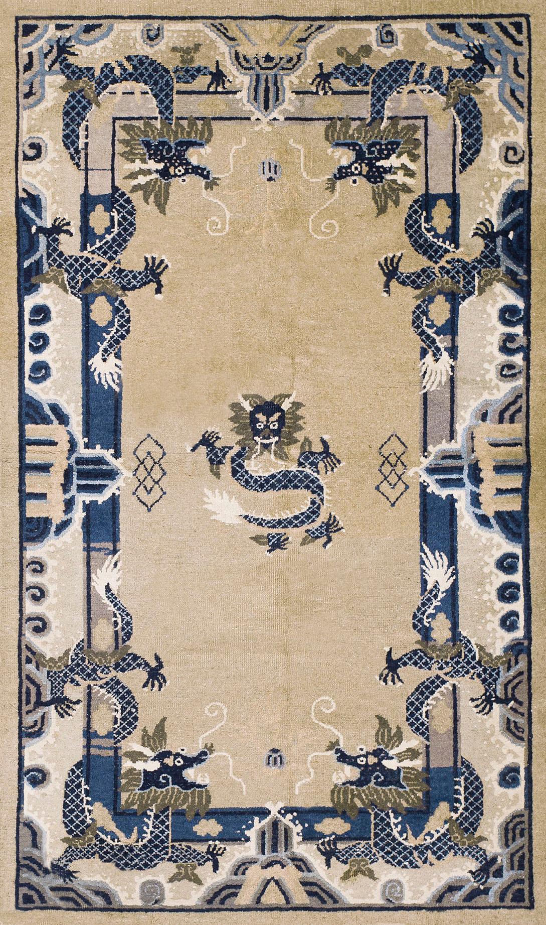 Wool Early 20th Century Chinese Peking Dragon Carpet ( 4' x 6'10