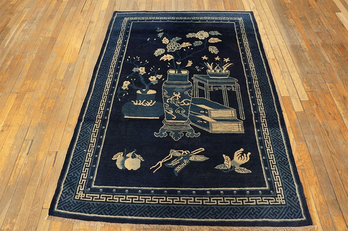 Hand-Knotted Early 20th Century Chinese Baotou Scholars Carpet ( 4' x 5'10