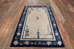 1900s Beige Minimalist Antique Chinese Peking Rug 4'0" x 6'10 Handknotted Carpet