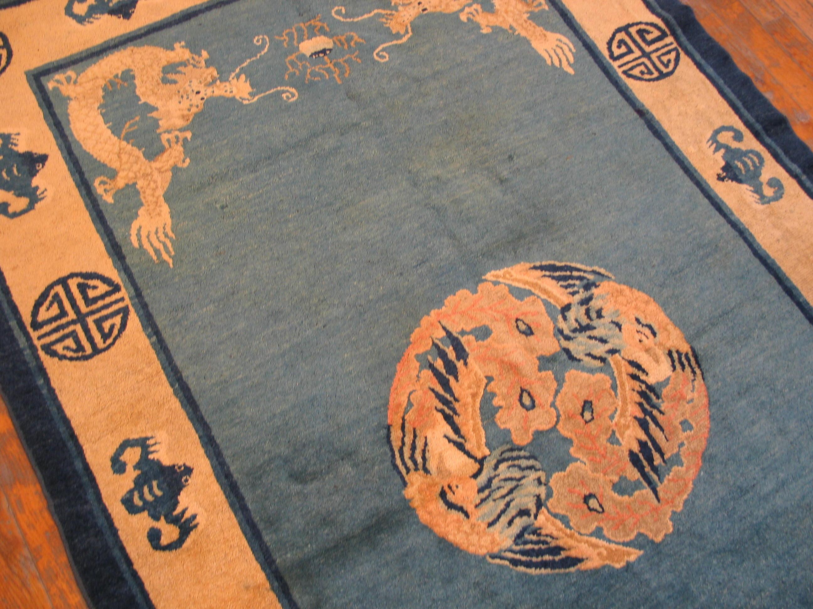 Wool Late 19th Century Chinese Peking Dragon Carpet ( 4'2