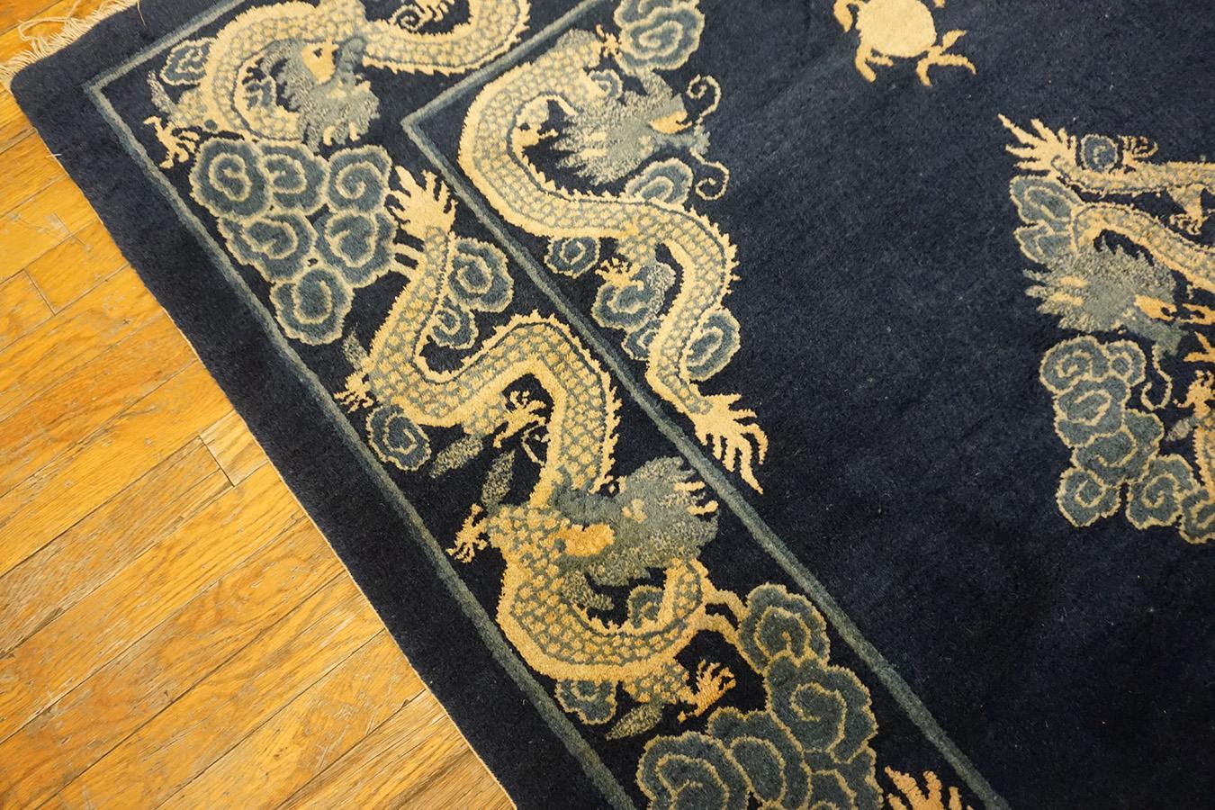 Wool Early 20th Century Chinese Peking Dragon Carpet ( 4'8
