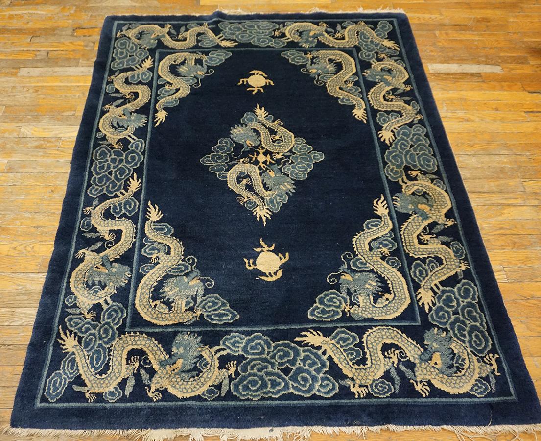 Early 20th Century Chinese Peking Dragon Carpet ( 4'8