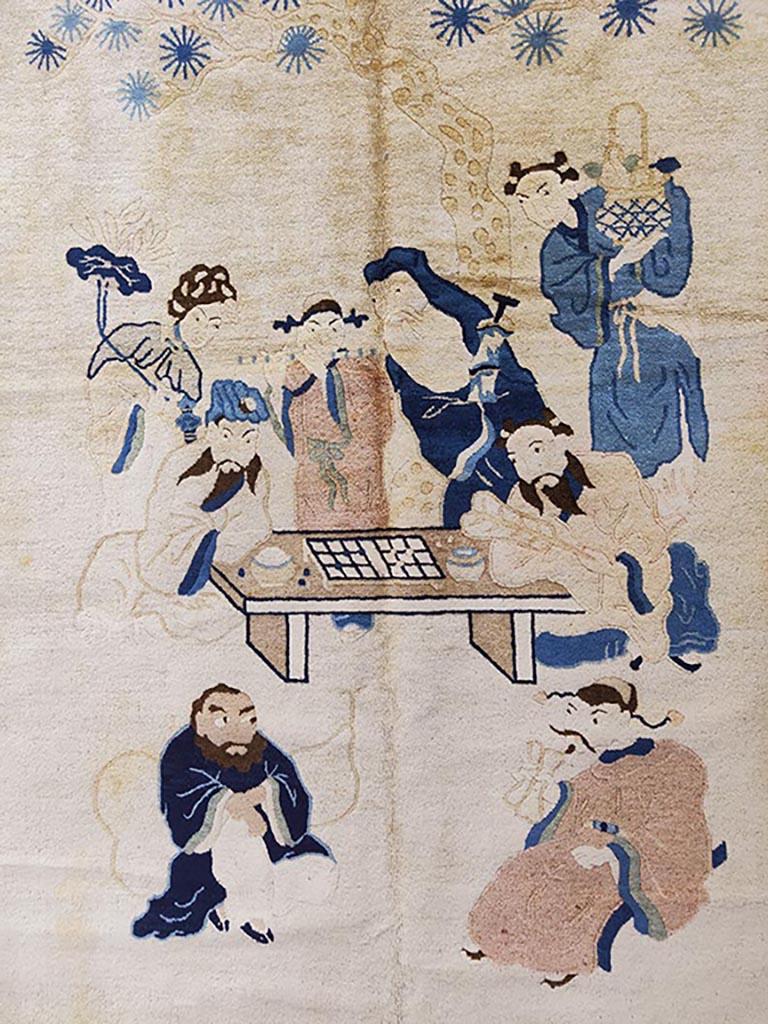 Early 20th Century Chinese Peking Carpet with Eight Immortals Playing Weiqi 