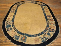 1900s Yellow Blue Open Antique Chinese Peking Rug 5'2" x 7'9" Oval Wool Carpet