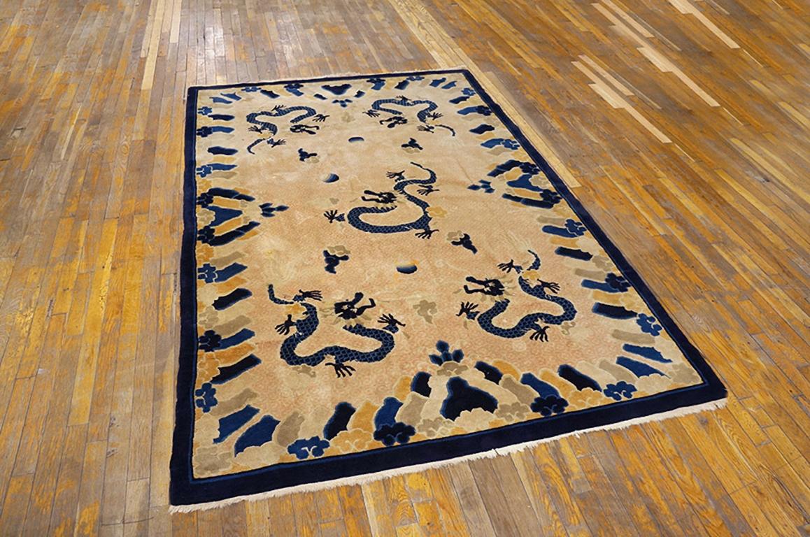 Hand-Knotted Vintage 1980s Chinese Peking Dragon Carpet ( 5'2