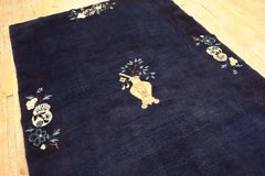 1920s Blue Navy Vase Minimalist Antique Chinese Peking Knotted Wool Rug Carpet