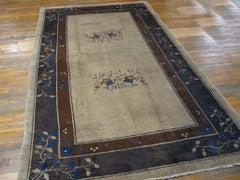 1920s Beige Open Field Minimalist Antique Chinese Peking Rug 6'0" x 9'0" Carpet