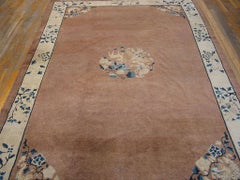 1910 Dusty Rose Pink Ivory Blue Antique Chinese Peking Carpet 6' x 8'8" Wool Rug