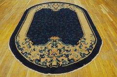 1900s Blue Classic Antique Chinese Peking Rug 6'2"x8'10" Handknotted Wool Carpet