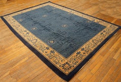 1920s Blue Floral Antique Chinese Peking Carpet 6'2"x9'9" Handknotted Wool Rug