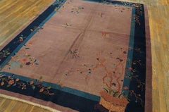 1920s Mauve Floral Modern Antique Chinese Peking Rug 6' 4" x 8' 6" Wool Carpet