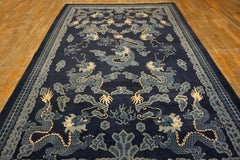 Formidable Dark Blue Background with Dragon Pattern Antique Chinese Peking Rug