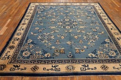 Wonderful Floral-Medallion Motif on Blue Field Color Antique Chinese Peking Rug