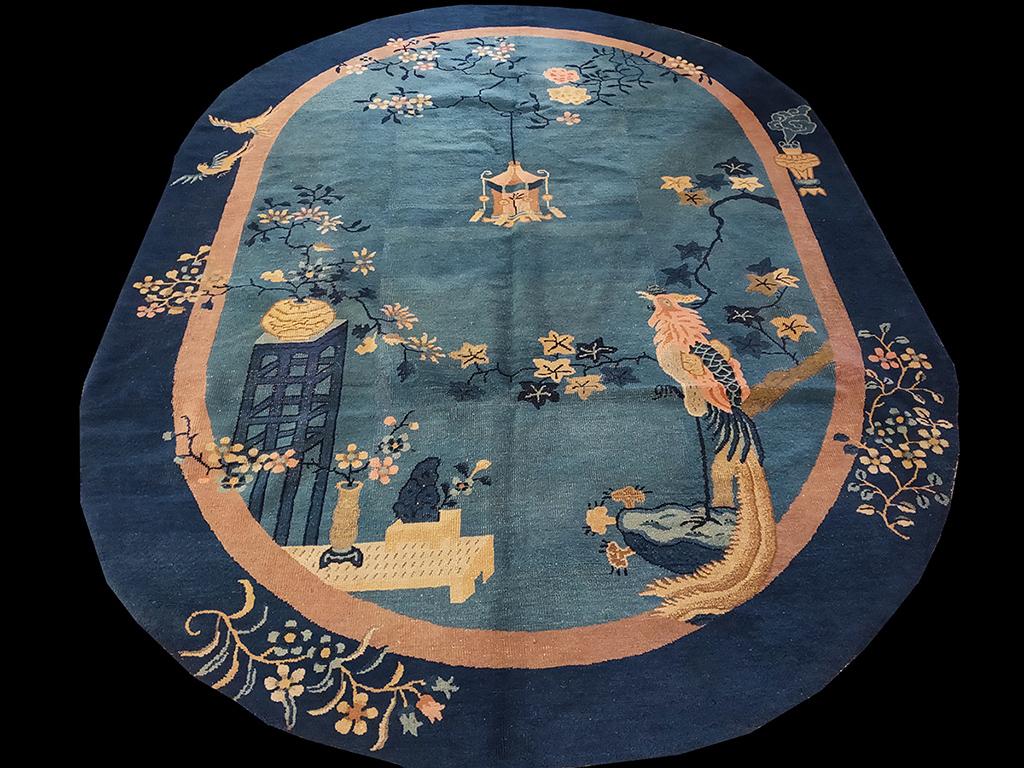 Early 20th Century 1920s Oval Chinese Peking Carpet ( 7'3