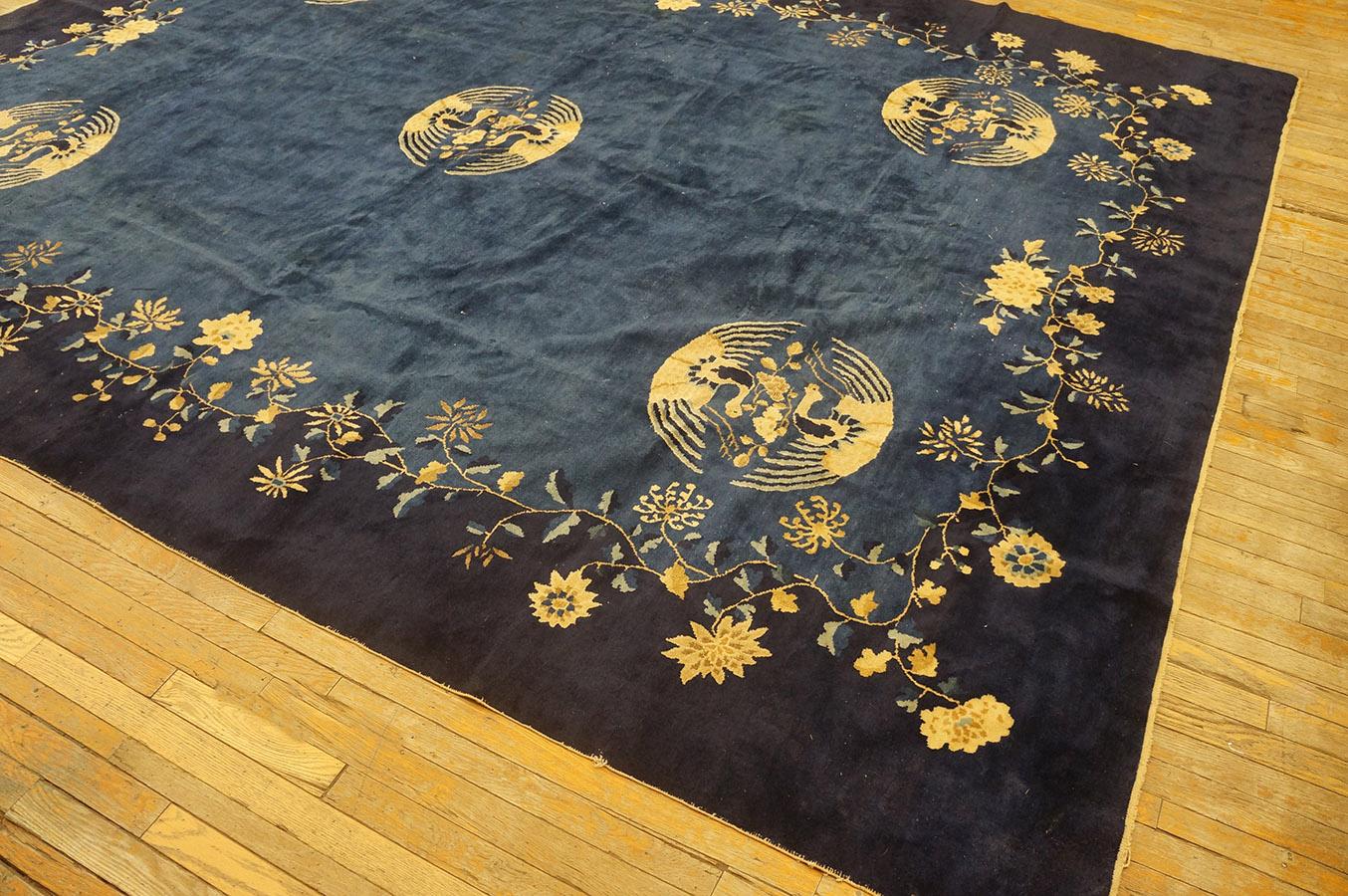 Hand-Knotted Antique Chinese Peking Rug 8' 10''x 11' 8'' For Sale