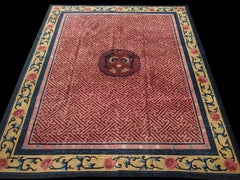 1920s Pink Medallion Antique Chinese Peking Carpet 8'x9'6" Handknotted Wool Rug