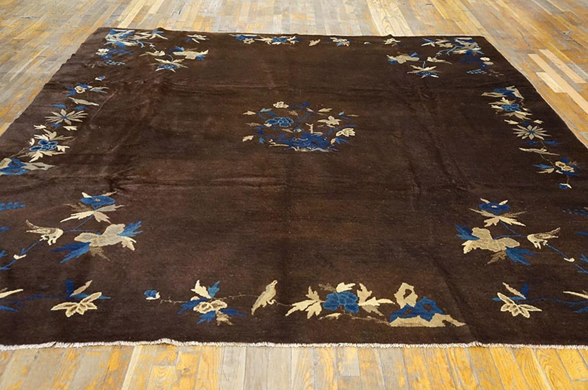Antique Chinese, Peking rug
With dark brown background, floral border.
Size: 8'2