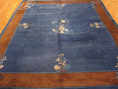 Nice Navy Background & Small Details Floral Pattern Antique Chinese Peking Rug