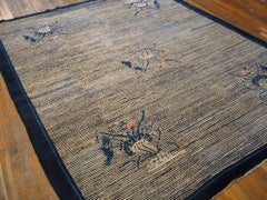 1900s Blue Ivory Floral Stripe Antique Chinese Peking Carpet 8'3"x9'8" Wool Rug