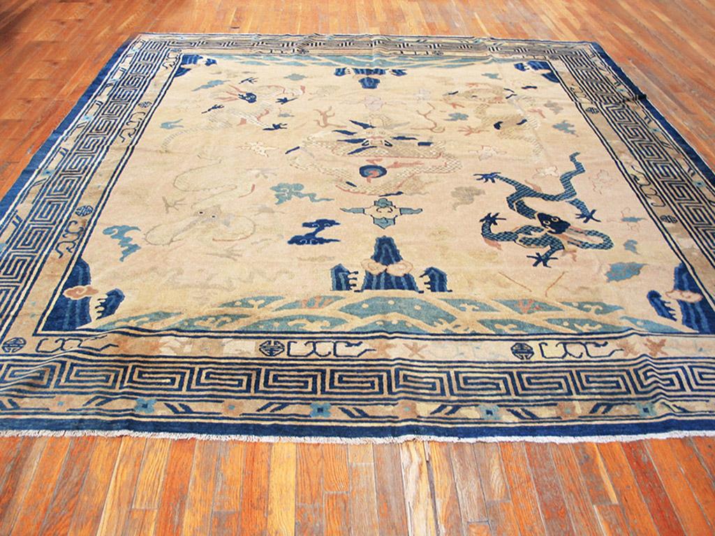 Hand-Knotted 19th Century Chinese Peking Dragon Carpet ( 8'7
